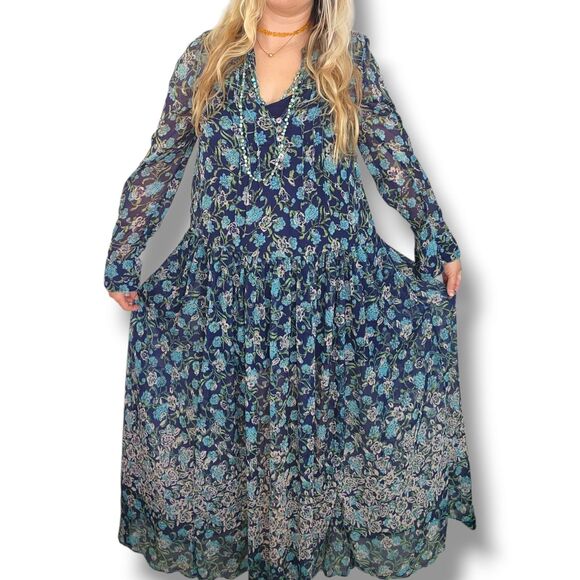 EUC Medium Free People Floral Blue Maxi Dress - Picture 3 of 7